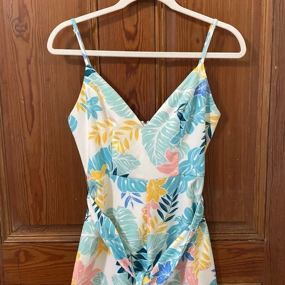 Tropical Print Wide Leg Vacation Ankle Jumpsuit Size Small Colorful - Picture 3 of 7
